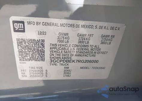 2024 Chevrolet Silverado K1500 Custom from USA, damaged, VIN 3GCPDBEK7RG206000